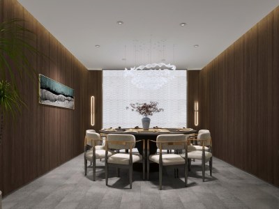 新中式餐厅包厢3D模型下载